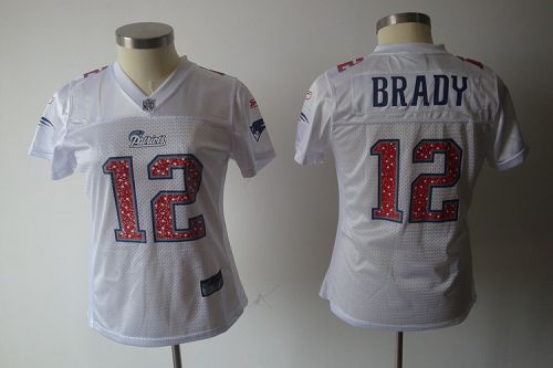 Patriots #12 Tom Brady White Women's Sweetheart Stitched NFL Jersey - Click Image to Close